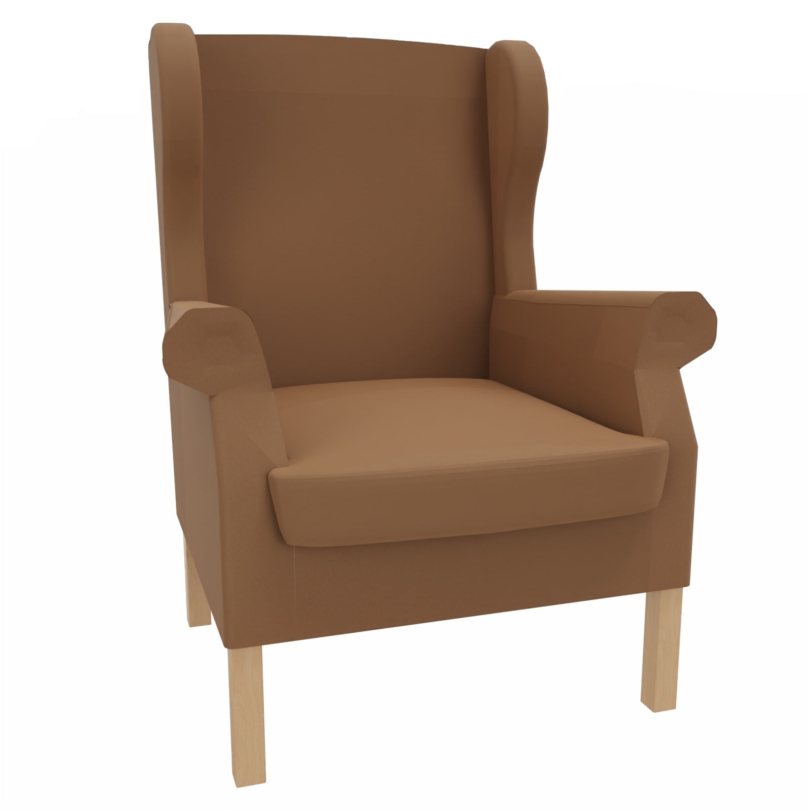 Ohrensessel Caro – Gepolsterter Massivholzsessel mit abnehmbarem Sitzpolster - Metall Silber / Kunstleder Soft Camel