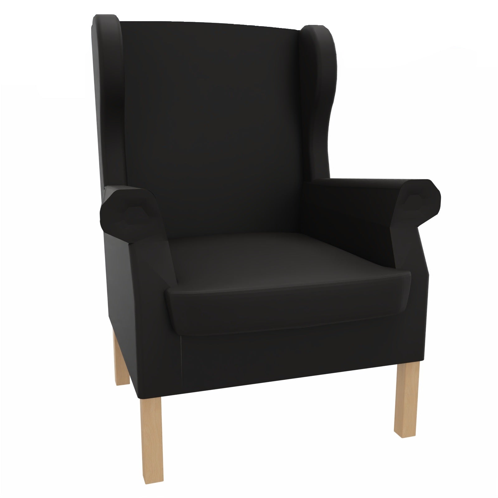 Ohrensessel Caro – Gepolsterter Massivholzsessel mit abnehmbarem Sitzpolster - Metall Silber / Kunstleder Soft Schwarz