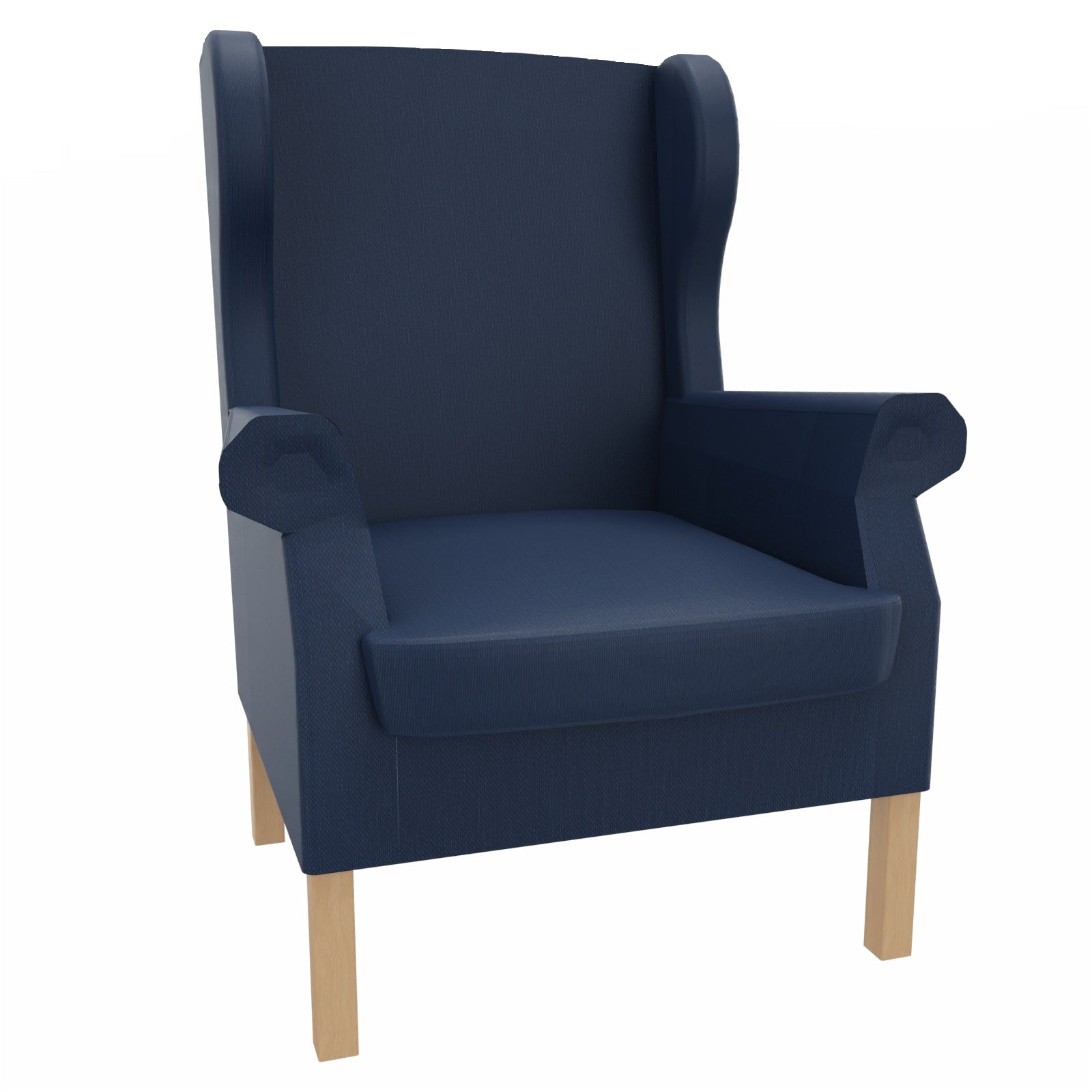 Ohrensessel Caro – Gepolsterter Massivholzsessel mit abnehmbarem Sitzpolster - Metall Silber / Clean-Kunstleder Walter Blau