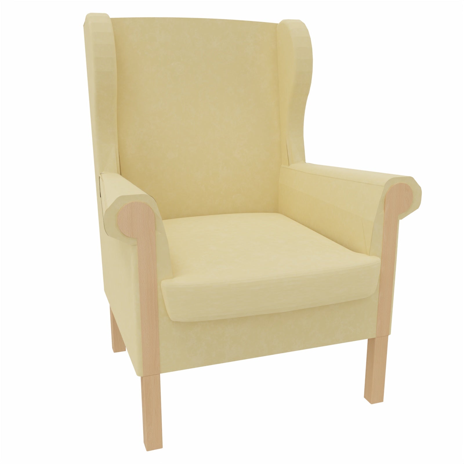 Ohrensessel Caro mit Holzintarsie – Gepolsterter Massivholzsessel mit abnehmbarem Sitzpolster - Metall Silber / Clean-Stoff Como Creme