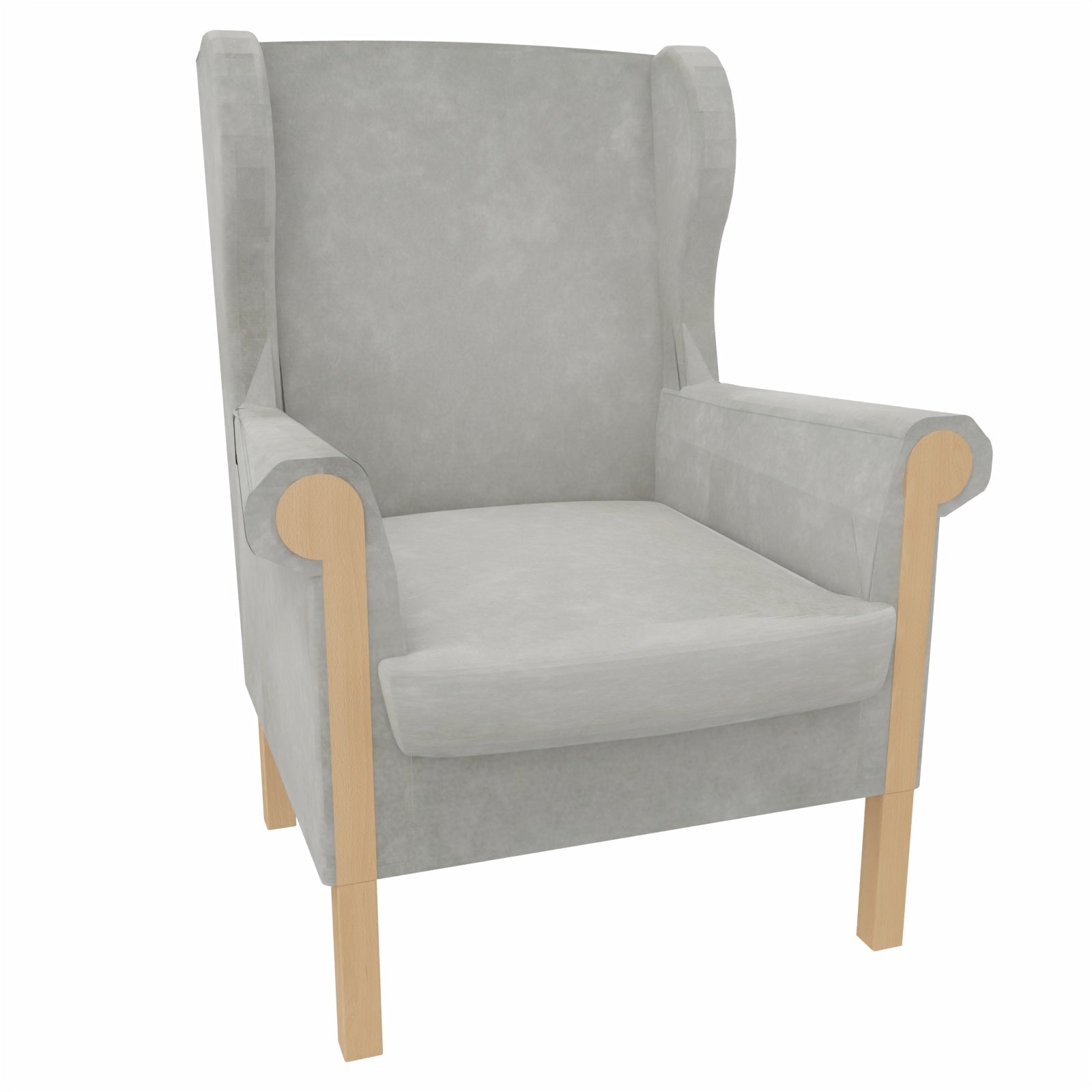 Ohrensessel Caro mit Holzintarsie – Gepolsterter Massivholzsessel mit abnehmbarem Sitzpolster - Metall Silber / Clean-Stoff Como Grau