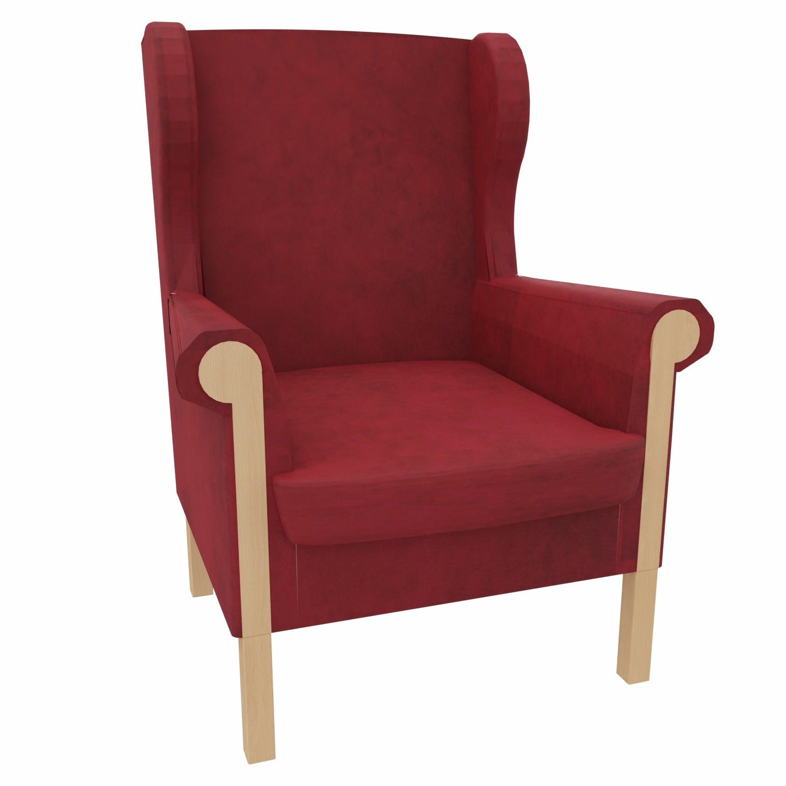 Ohrensessel Caro mit Holzintarsie – Gepolsterter Massivholzsessel mit abnehmbarem Sitzpolster - Metall Silber / Clean-Stoff Como Rot