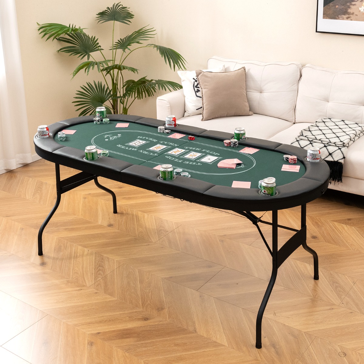 Klappbarer Pokertisch für 8 Spieler Spieltisch mit Getränkehaltern & Gepolsterter Armauflage