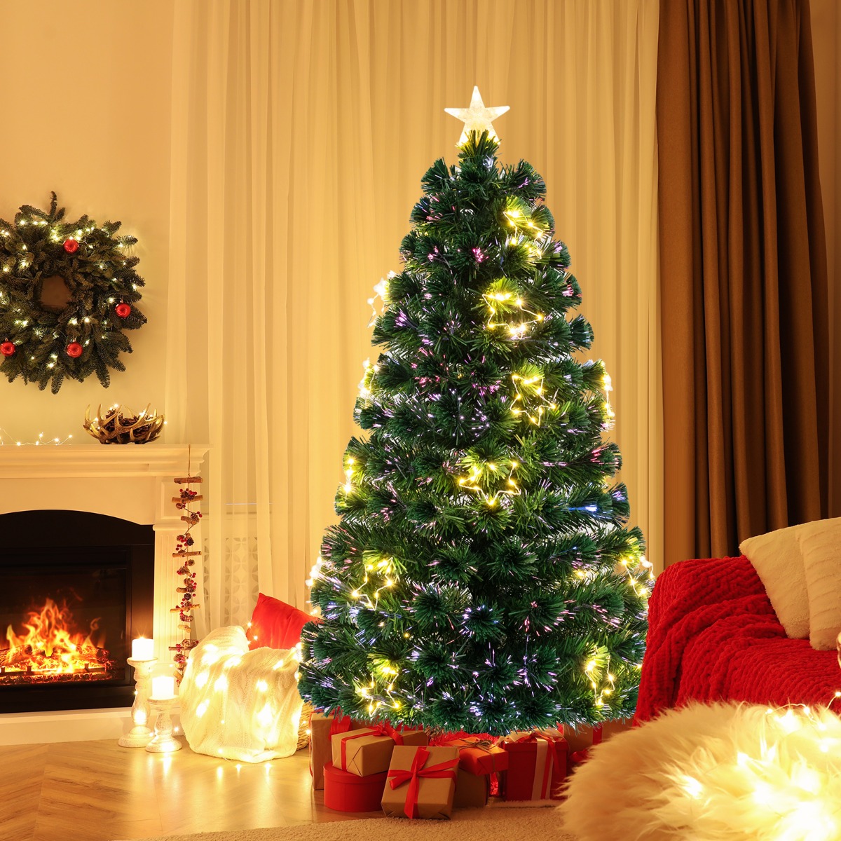 150 cm Künstlicher Weihnachtsbaum aus Glasfaser mit Beleuchtung Tannenbaum