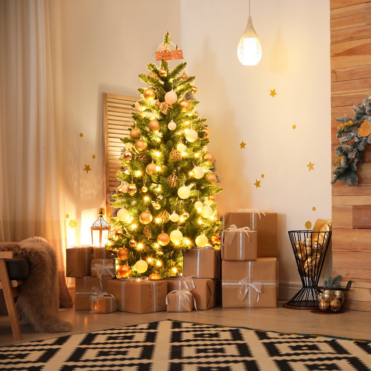 150 cm hoher beleuchteter künstlicher Bleistift-Weihnachtsbaum mit warmweißen Leuchte Grün