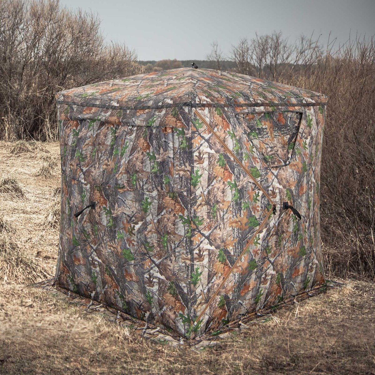 Einseitig durchsichtiges 270° Jagdzelt Pop-Up-Unterstand für 2–3 Personen mit geräuschlosem Schiebefenster & Tragetasche Jagdversteck