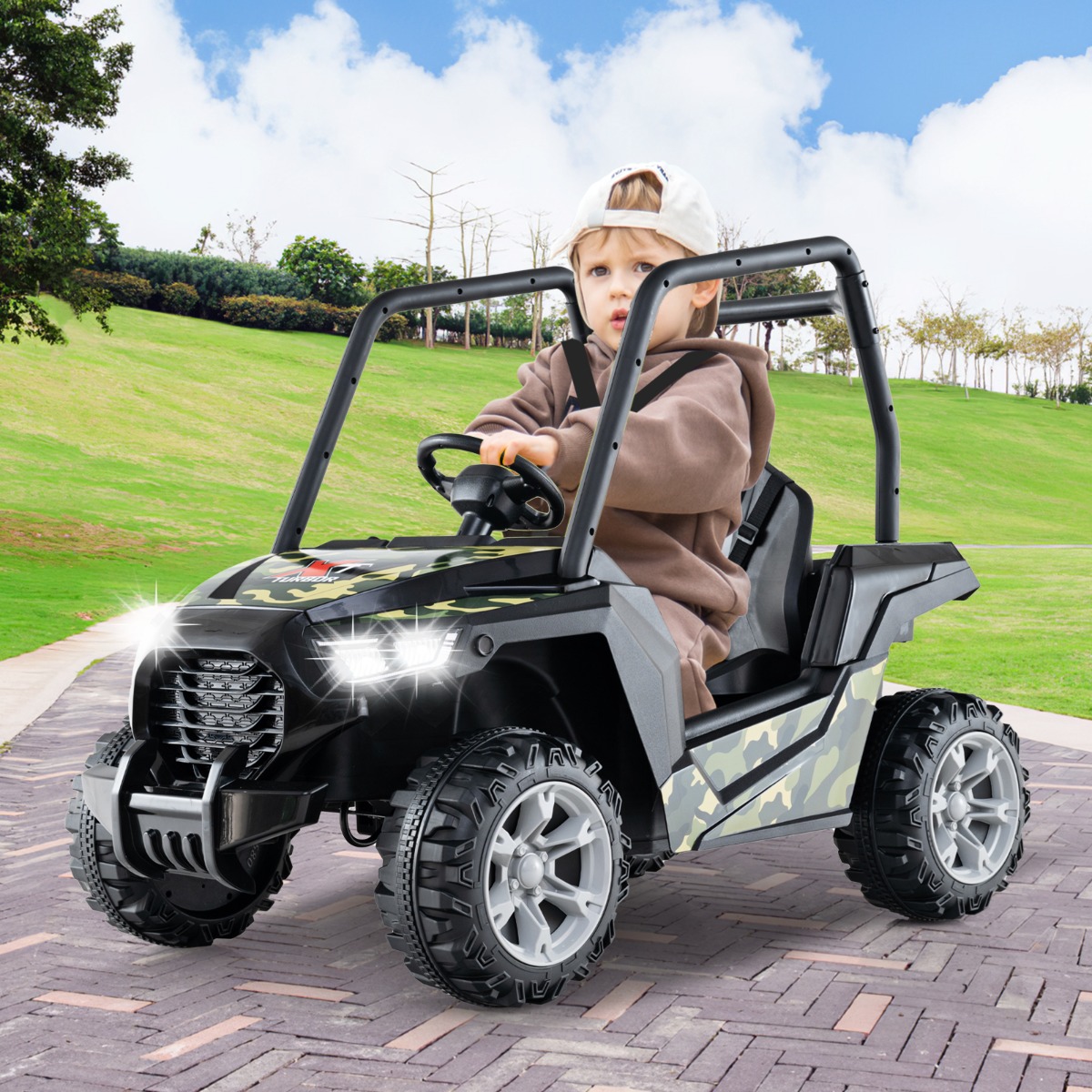 Kinder Elektroauto mit 2,4G Fernsteuerung 24V Elektrofahrzeuge UTV für Kinder ab 3 Jahre Grün