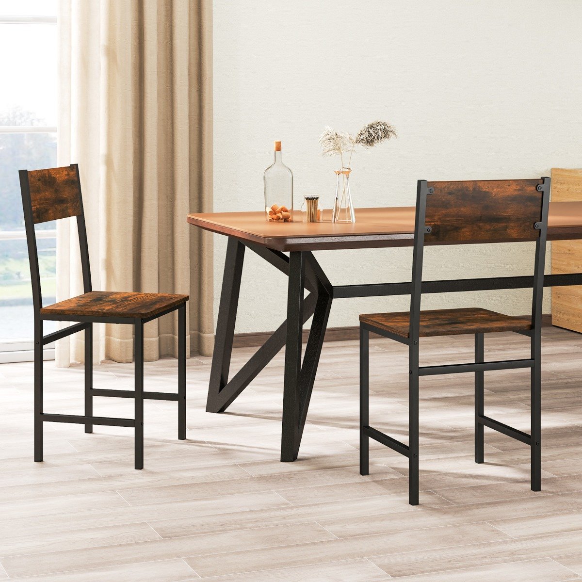2er Set Esszimmerstühle industrielle Küchenstühle mit Metallrahmen 44 x 40 x 87 cm Rustikales Braun
