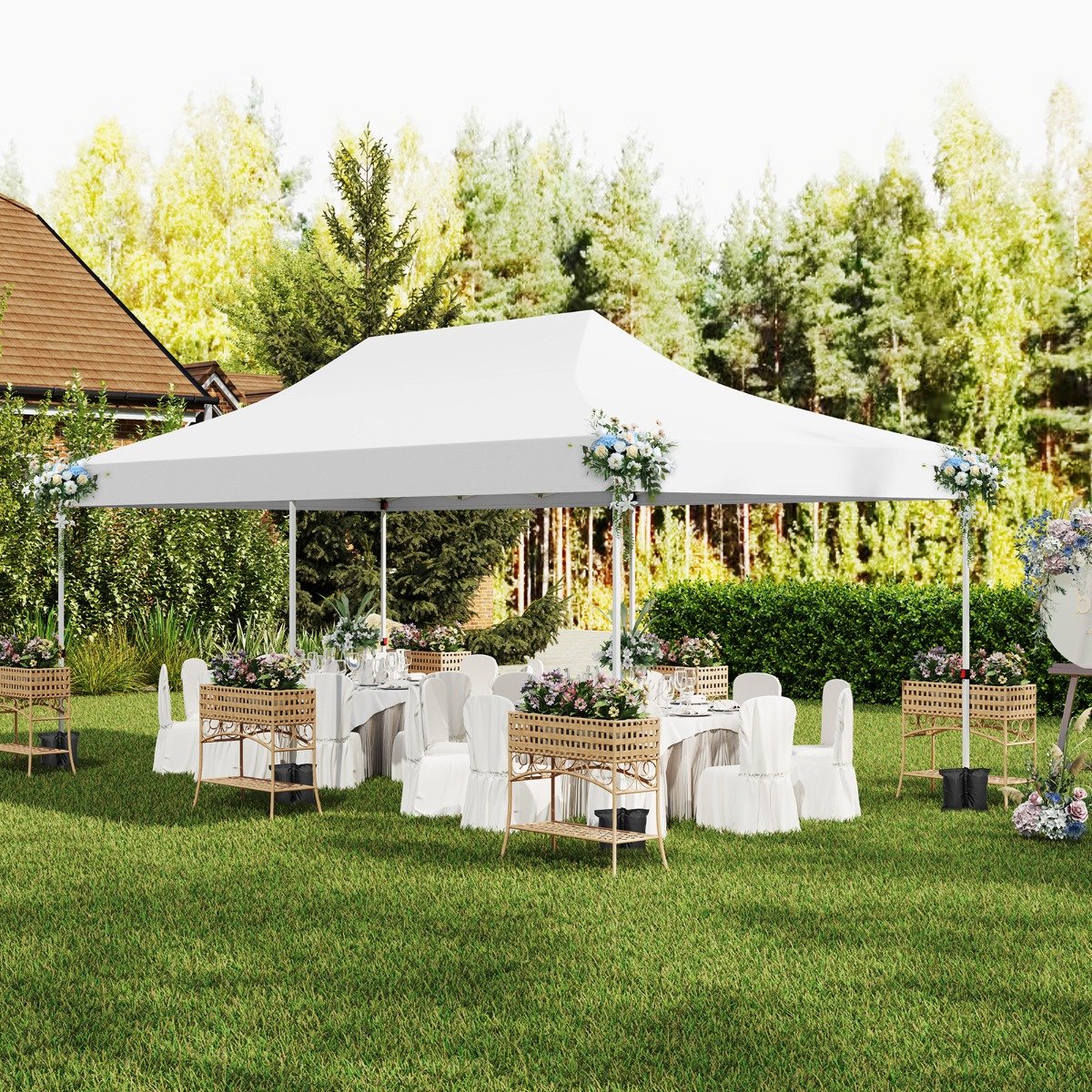 3 x 6m Pavillon Faltpavillon mit 6 Abnehmbaren Seitenwänden Höhenverstellbarer Partyzelt Weiß