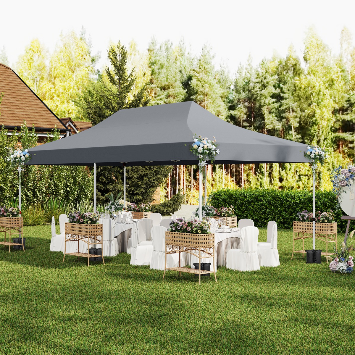 3 x 6m Pavillon Faltpavillon mit 6 Abnehmbaren Seitenwänden Höhenverstellbarer Partyzelt Grau