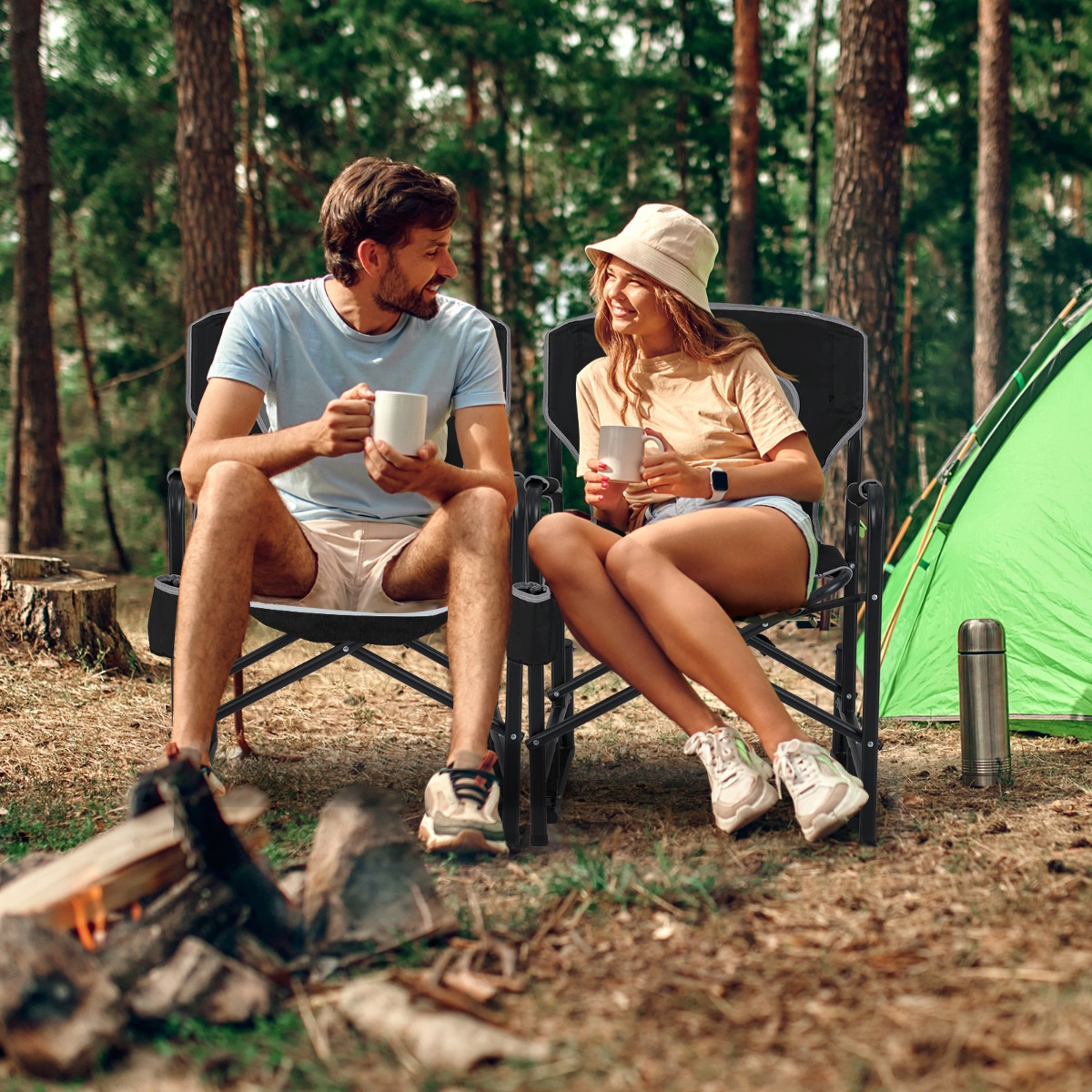 Faltbarer Campingstuhl mit Wippfunktion & Getränkehalter & Seitentasche Angelstuhl
