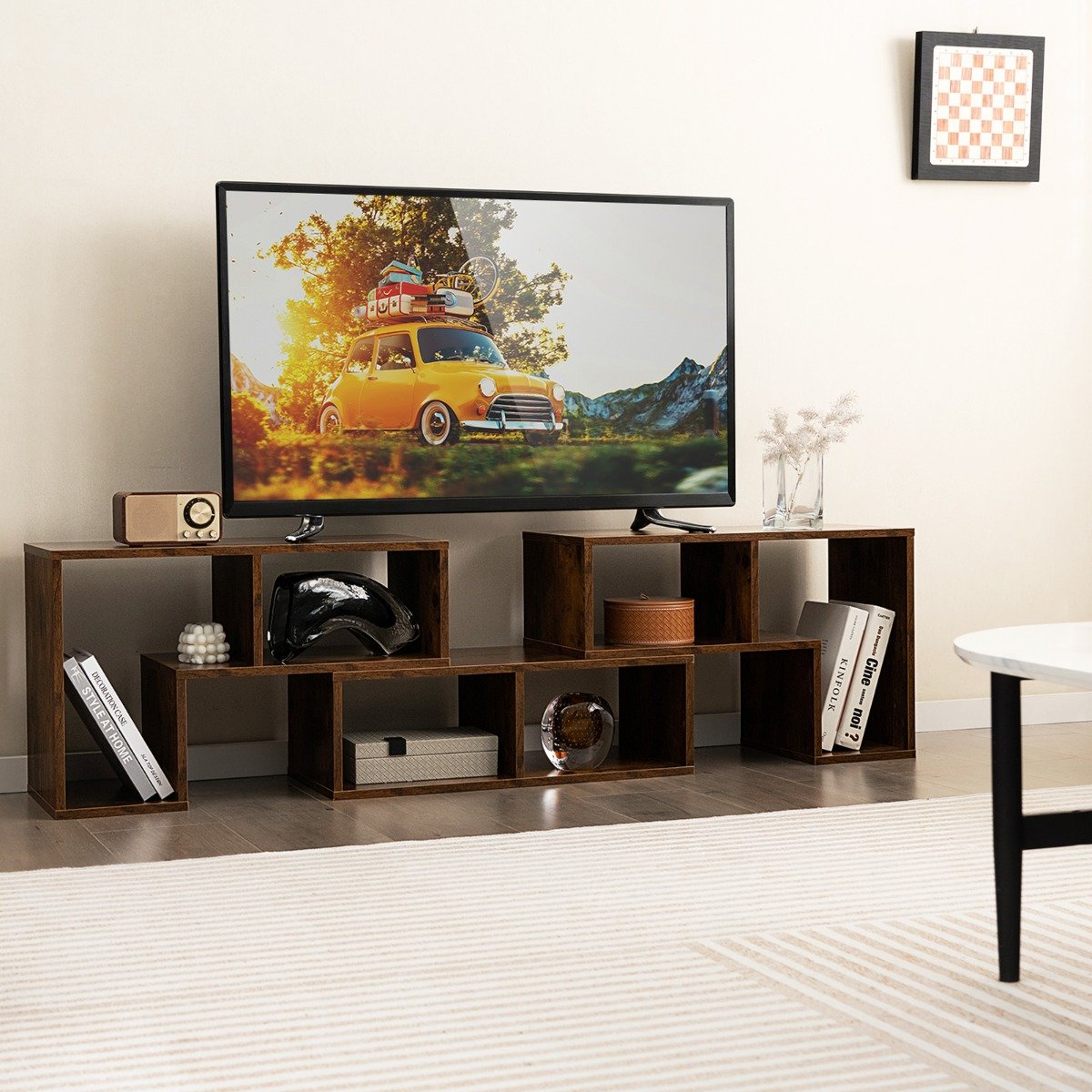 3-teiliger Fernsehschrank aus Holz für TVs bis zu 65" Frei Kombinierbarer Fernsehtisch Braun