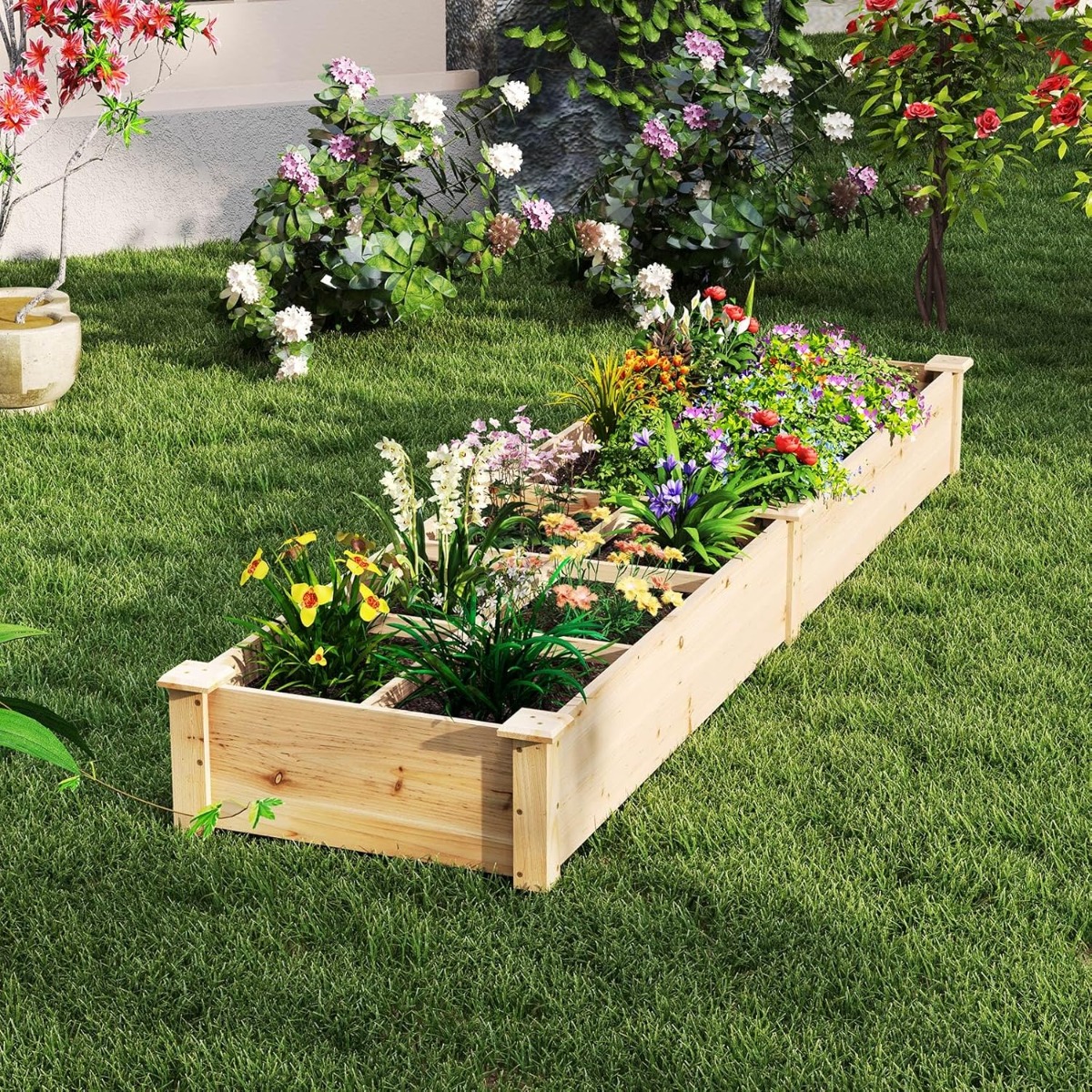 Hochbeet Holz Gartenbeet mit 2 Pflanzkästen und Trennwänden 228 x 62 x 25 cm Natur