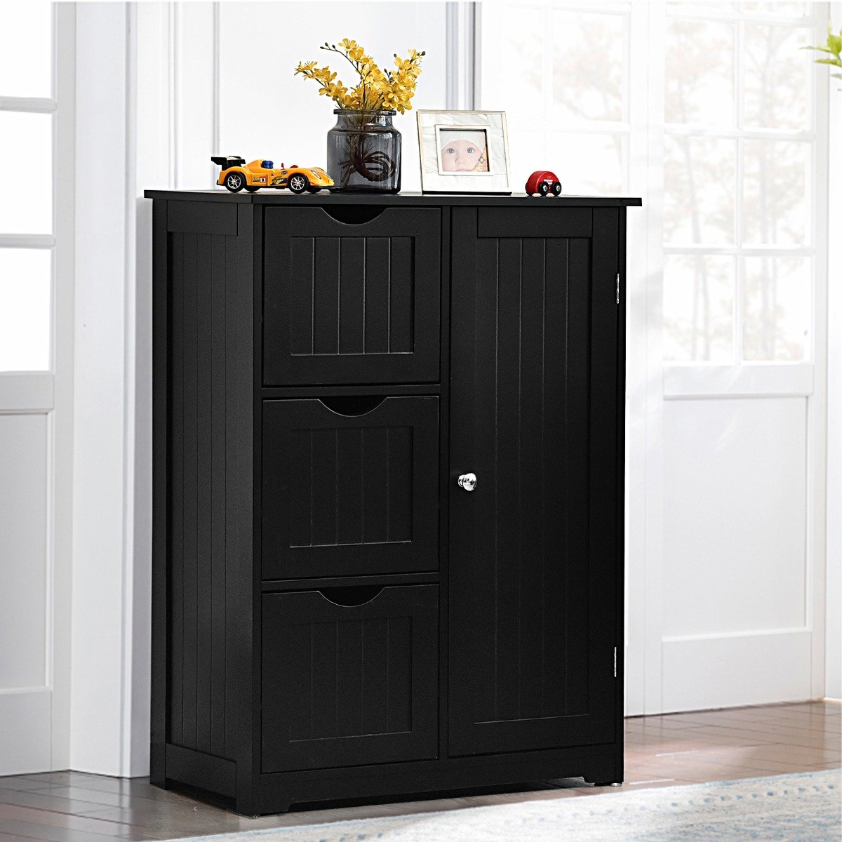 Badezimmerschrank Aufbewahrungsschrank mit 3 Schubladen 60 x 30 x 81 cm Schwarz