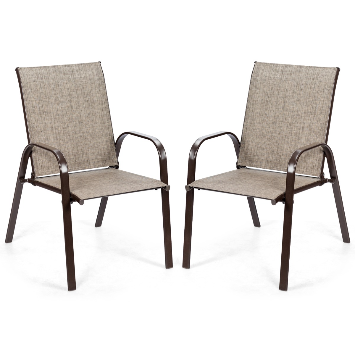 2er Set Gartenstühle mit gebogenen Armlehnen & verstärktem Metallrahmen Outdoor Bistrostühle Grau