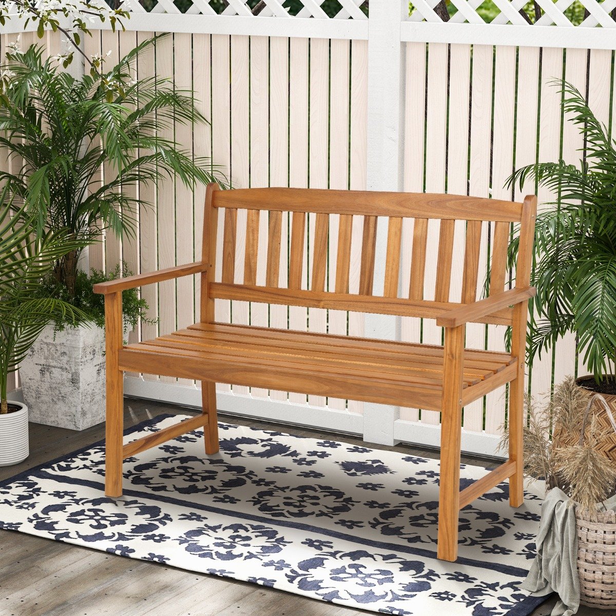 Sitzbank aus Akazienholz Gartenbank für 2 Personen mit Rücken- & Armlehnen 110 x 56,5 x 86 cm