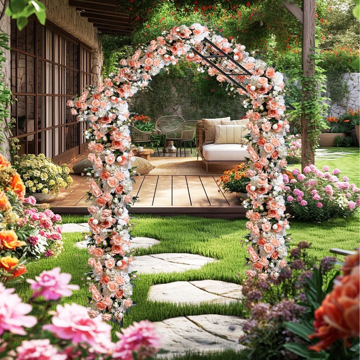 Rosenbogen Metall Gartenbogen für Kletterpflanzen Rankbogen für Hinterhof Hochzeit Party 140 x 40 x 223 cm Schwarz