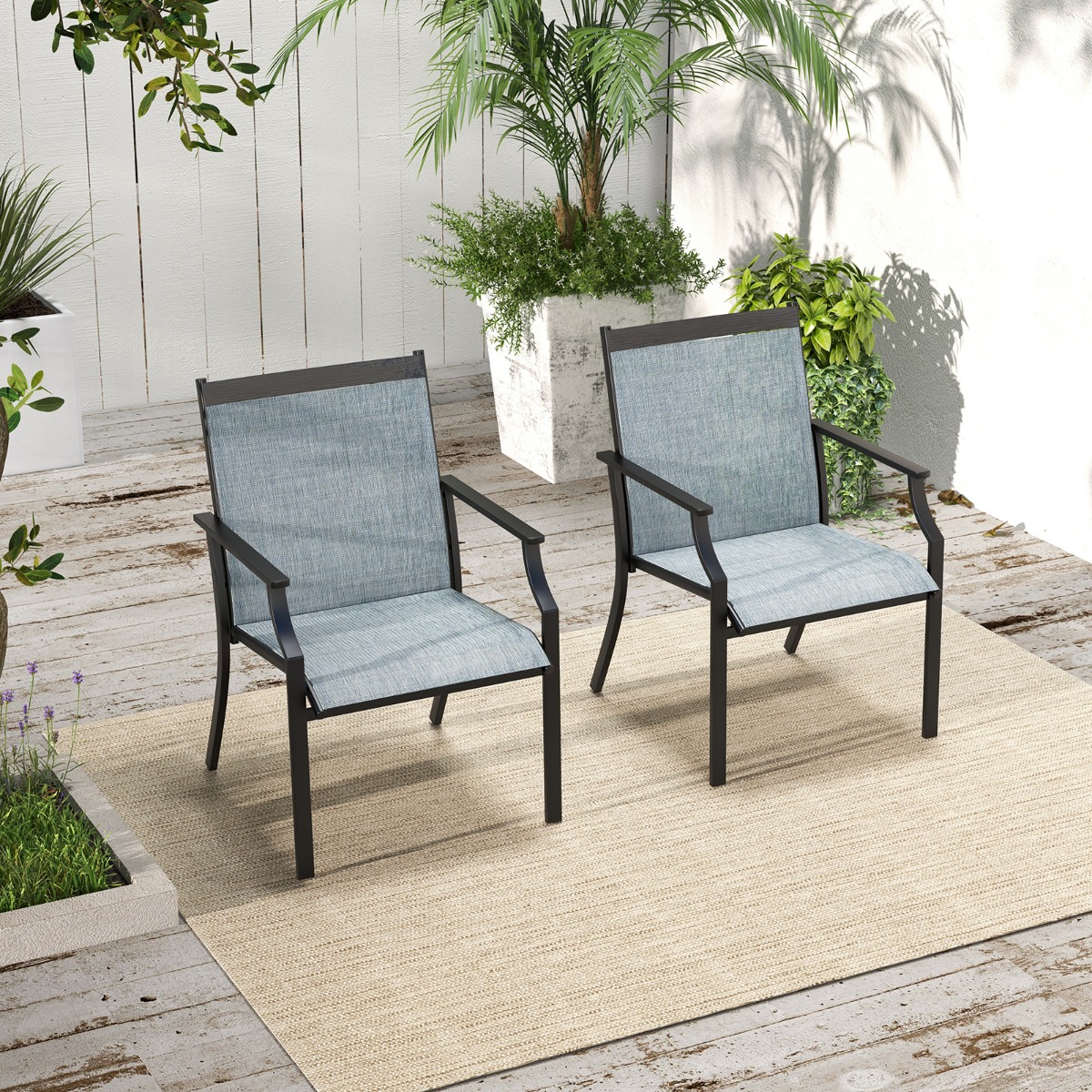 2er Set Gartenstühle mit Atmungsaktiver Sitzfläche & Metallrahmen bis 150 kg Belastbar Blau