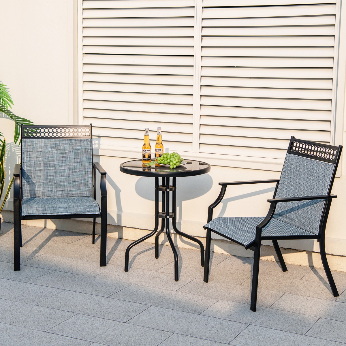 2er Set Gartenstühle Terrassenstühle Balkonstühle mit schnell trocknendem Stoff und Metallrahmen Blau