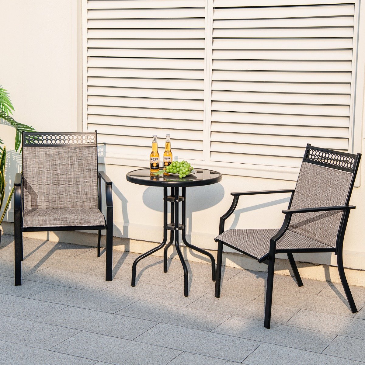 2er Set Gartenstühle Terrassenstühle Balkonstühle mit schnell trocknendem Stoff und Metallrahmen Kaffee