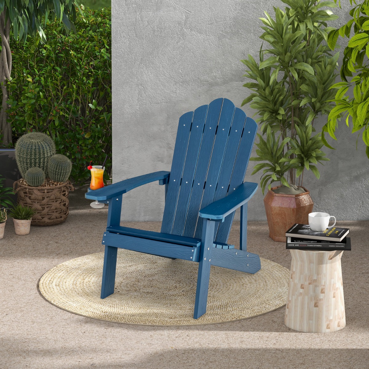 Adirondack-Stuhl Gartenstuhl mit Getränkehalter Blau