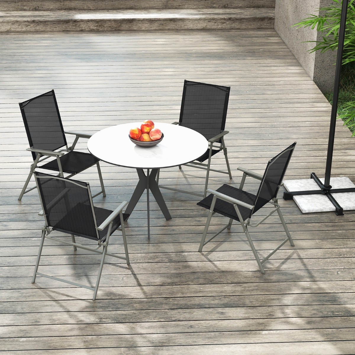 4er Set Gartenstühle Klappstühle mit wetterfestem Stoff Balkonstühle mit Armlehnen Schwarz