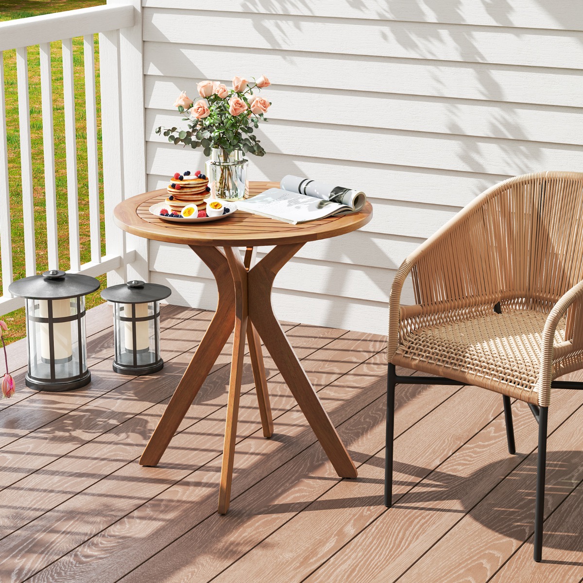 Wetterfester Gartentisch aus Akazienholz Runder Holztisch Beistelltisch Balkontisch Bistrotisch
