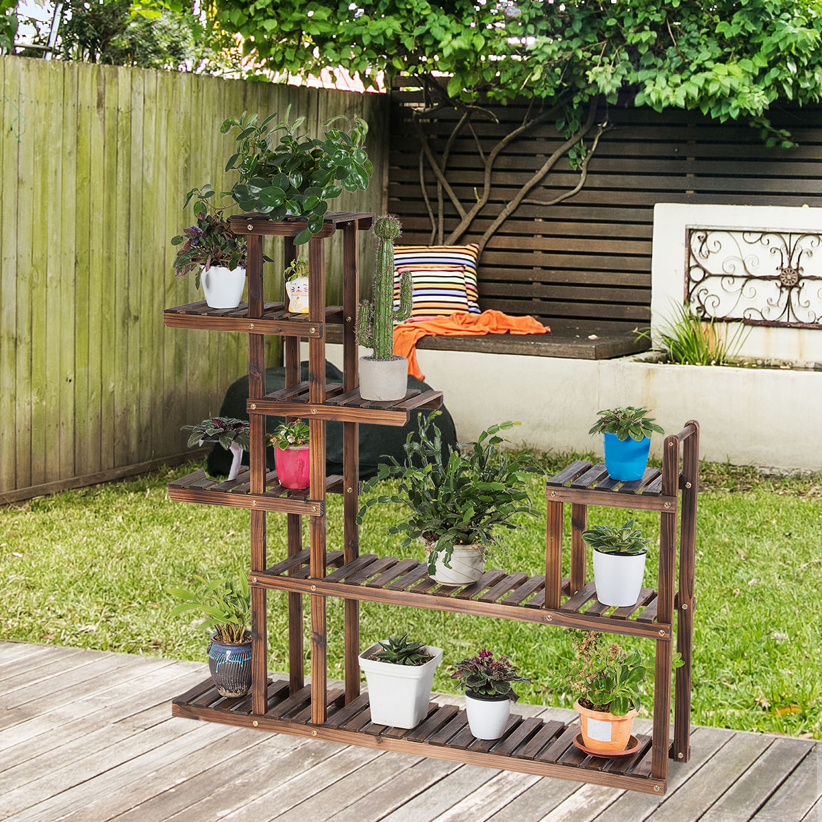 7-stufiges Pflanzenregal Pflanzenständer Multifunktionales Holzregal braun 130,5 x 60 x 25 cm