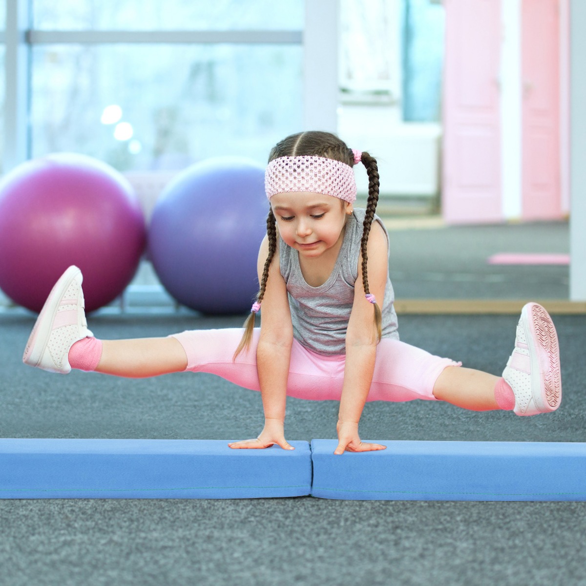 210 cm Schwebebalken Gymnastikbalken klappbar Turnbalken rutschfest Balance Beam bis 73 kg Blau
