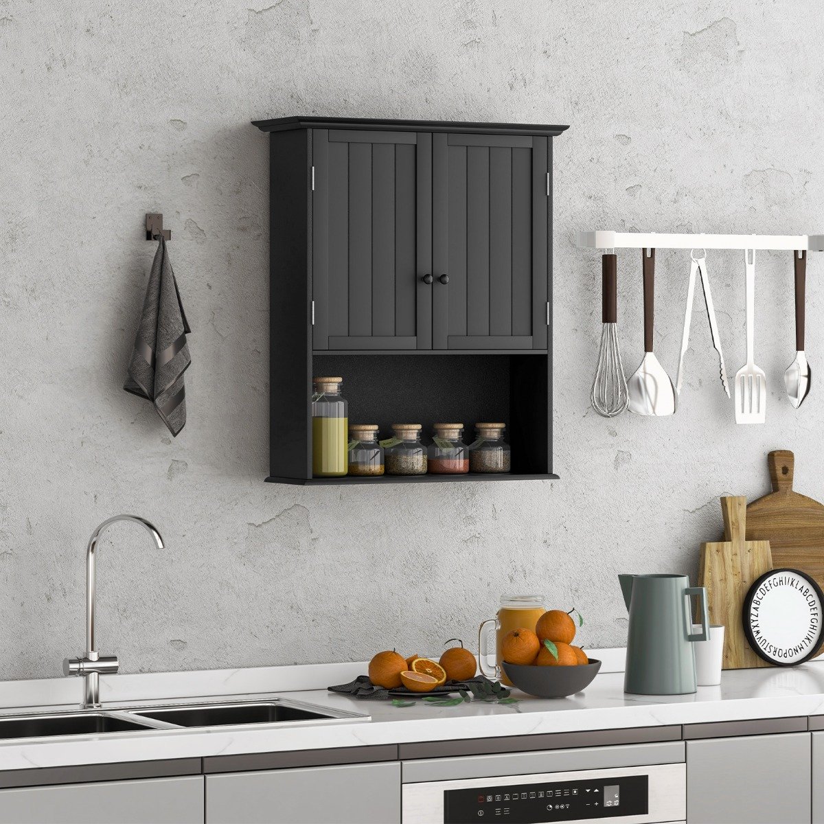 Hängeschrank Medizinschrank Wandschrank mit Doppeltür Badschrank Schwarz