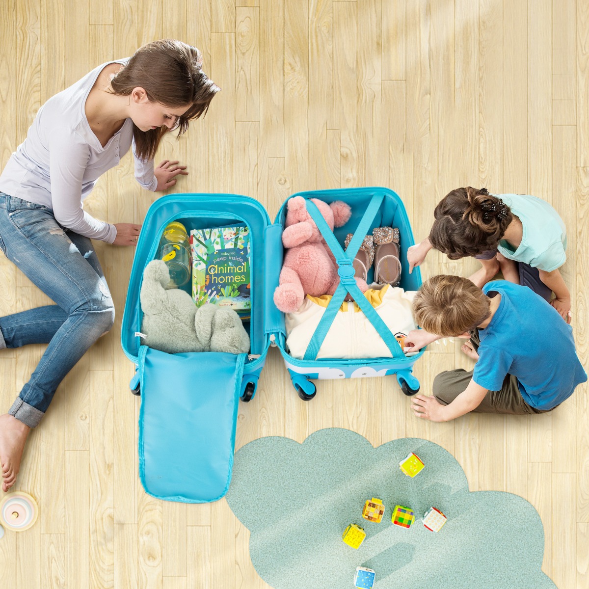 2tlg Kinderkoffer + Rucksack aus Kunststoff Kindertrolley Kindergepäck 12"+16" Blau Einhorn