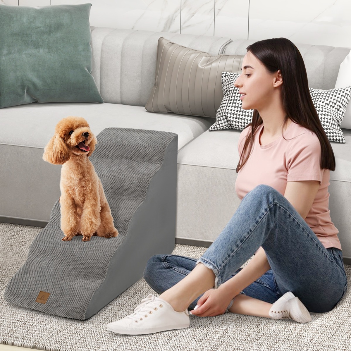 Hundetreppe 5 Stufen rutschfeste Hundestufe aus Schaumstoff Grau