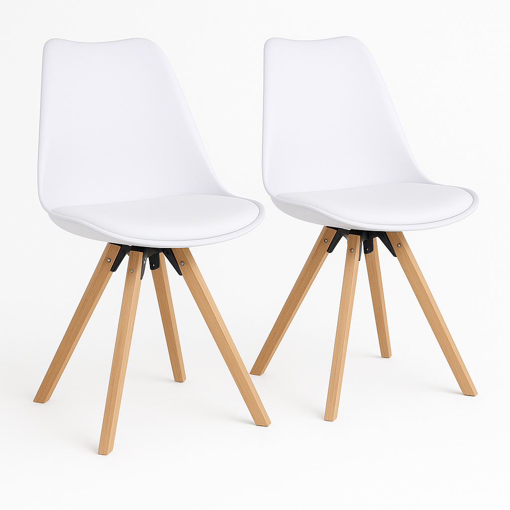 Bergen Esszimmerstuhl 2er Set – Stuhl mit Holzbeinen im skandinavischen Design - weiß