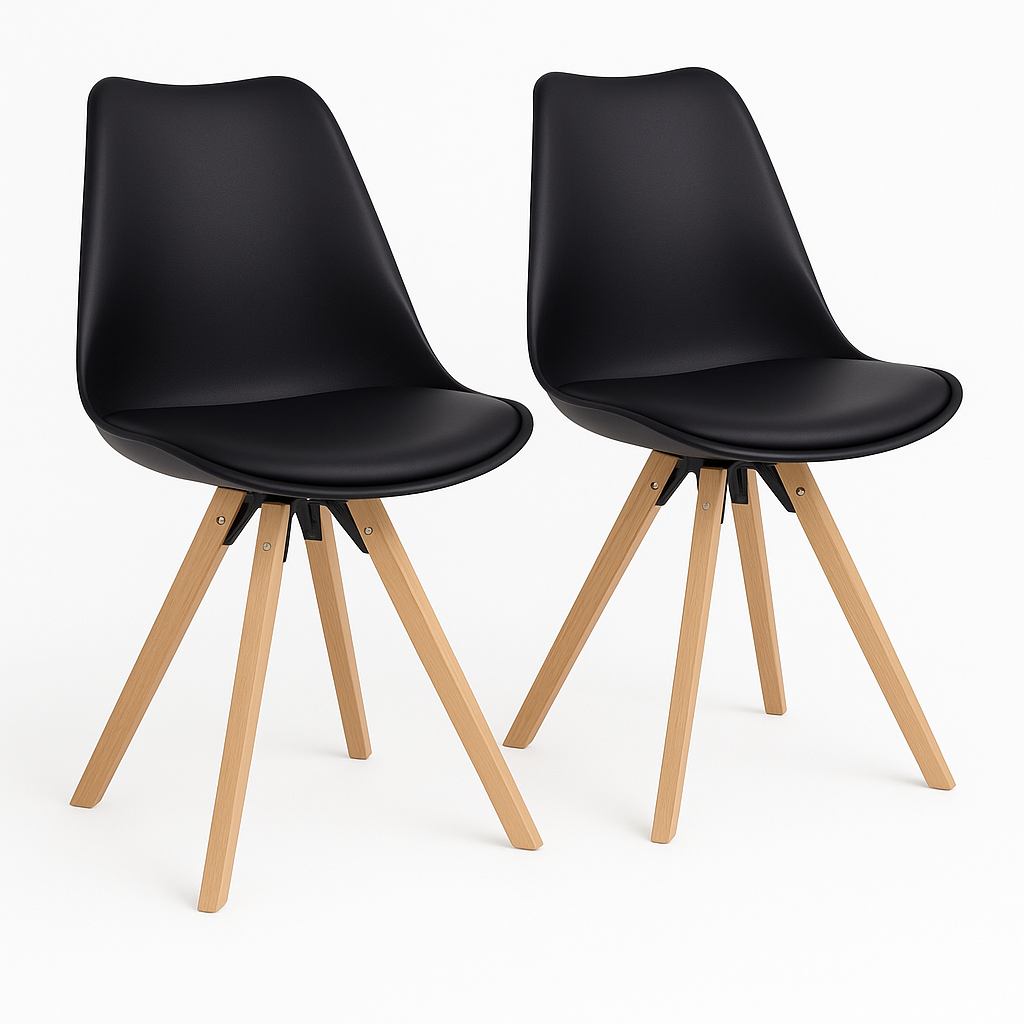 Bergen Esszimmerstuhl 2er Set – Stuhl mit Holzbeinen im skandinavischen Design - schwarz