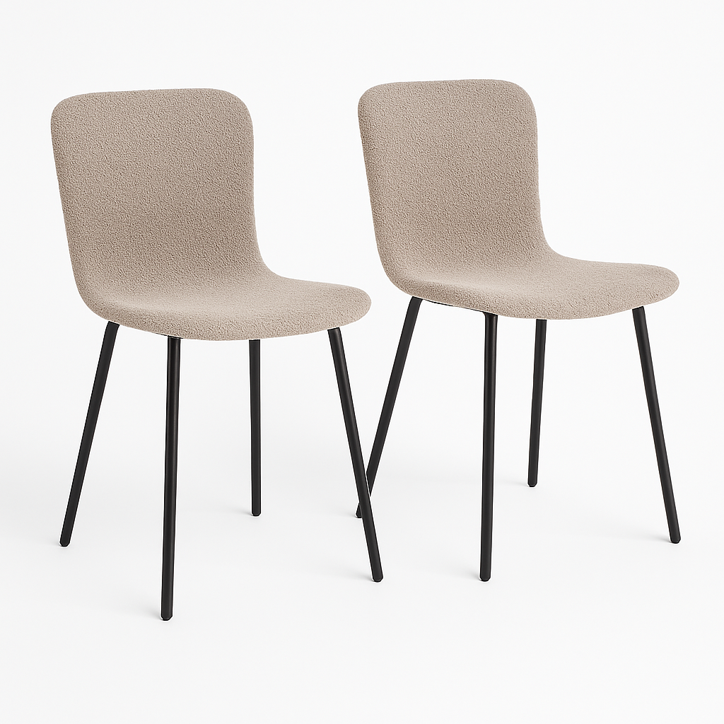 Halden Esszimmerstuhl 2er Set - Stilvoll, bequem & modernes Stahlgestell - Bouclé beige