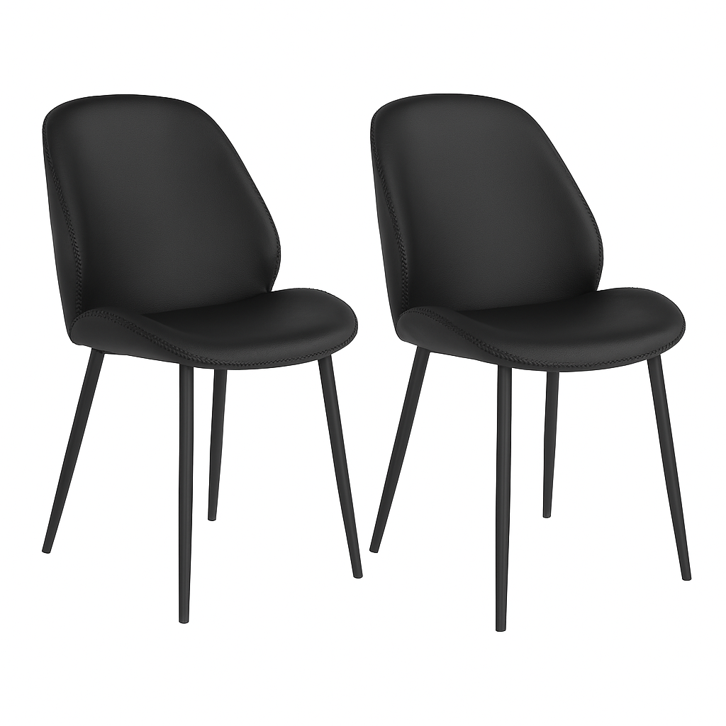 Monte Carlo Esszimmerstuhl 2er Set - Bequemer Designstuhl mit stabilem Gestell - Kunstleder Schwarz