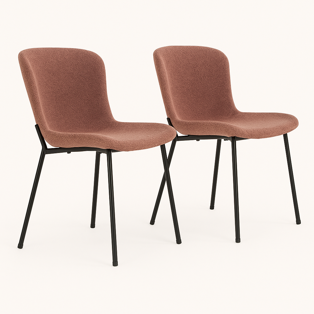 Maceda Esszimmerstuhl 2er Set - Moderner Komfort & elegantes Design mit Stahlgestell - Boucle Rostbraun