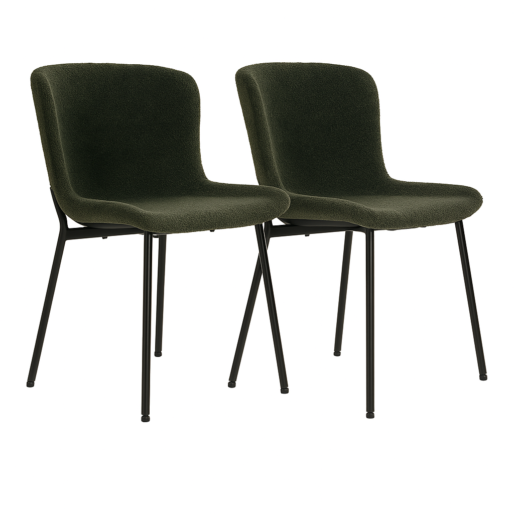 Maceda Esszimmerstuhl 2er Set - Moderner Komfort & elegantes Design mit Stahlgestell - Boucle Dunkelgrün