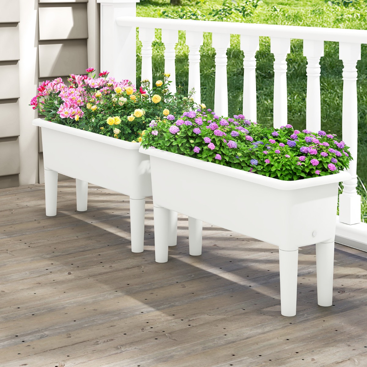 2er Hochbeet Gartenbeet aus Kunststoff 29 L Pflanzkasten mit abnehmbaren Beinen & Drainageloch Weiß