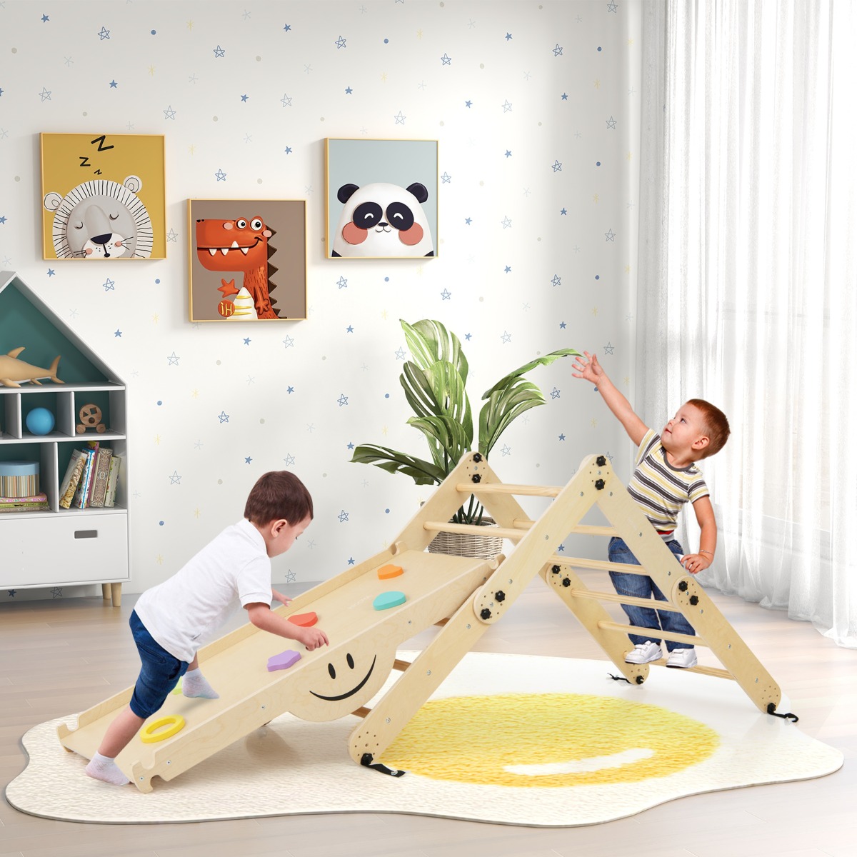Faltbare Holzkletterer Spielzeuge mit Verstellbarer & Umkehrbarer Rampe Montessori Kletterset Natur