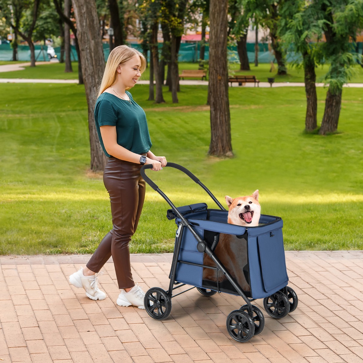 Hundewagen Hundebuggy klappbar bis 40 kg Hundetrolley mit Kissen 106 x 63 x 103 cm Blau