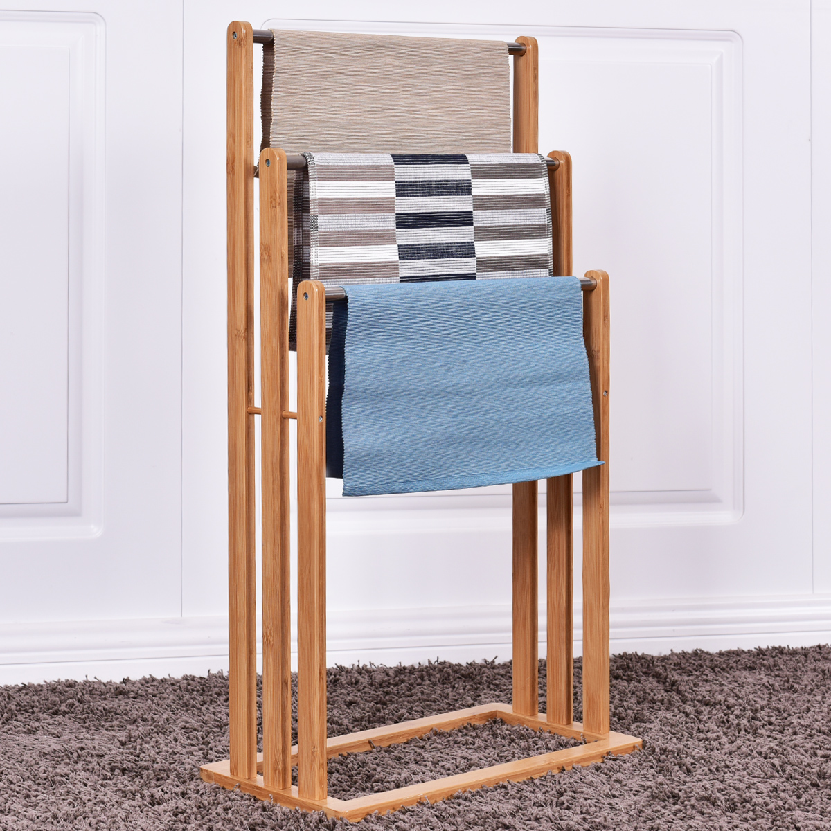Handtuchhalter Handtuchständer Standhandtuchhalter 3 Stangen Freistehend Bambus