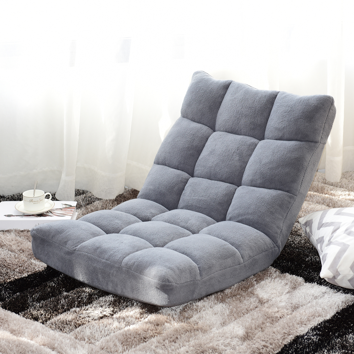 Bodenstuhl Faltbares Lazy Sofa Faul Tatami Bodenkissen Schwarz/Grau/Kaffeebraun-Grau