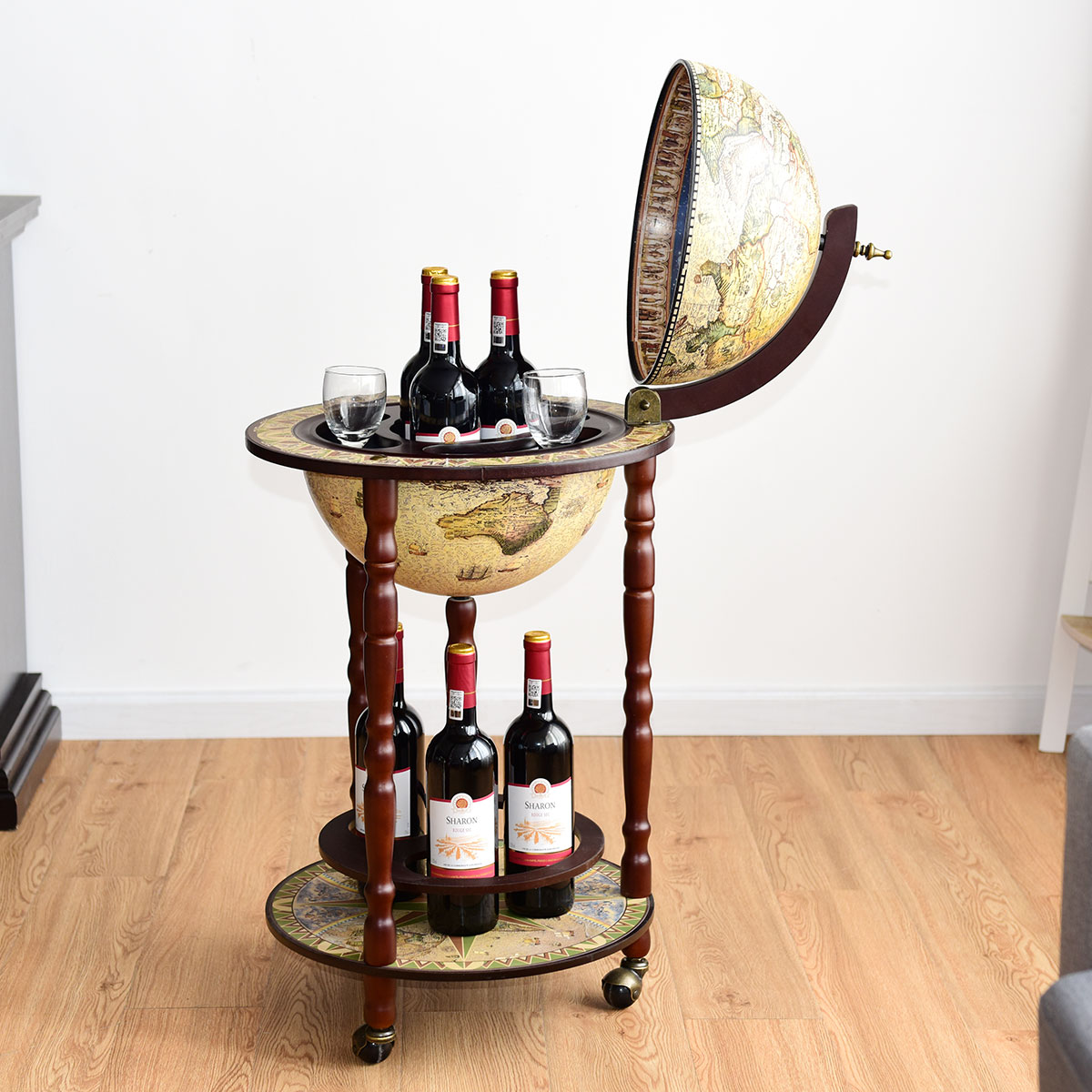 Massivholz Weltkugel Mini Globusbar Hausbar Flaschenregal