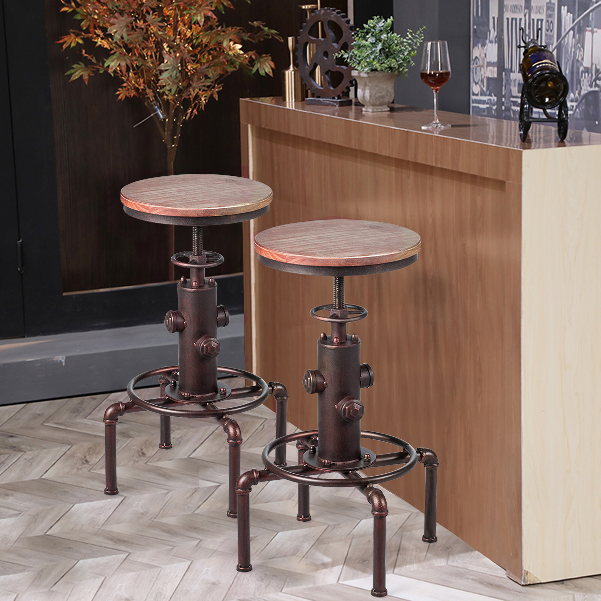 Barhocker höhenverstellbar Barhocker höhenverstellbar Bistrohocker 44 x 44 x 59,5 - 75 cm Natur + Bronze