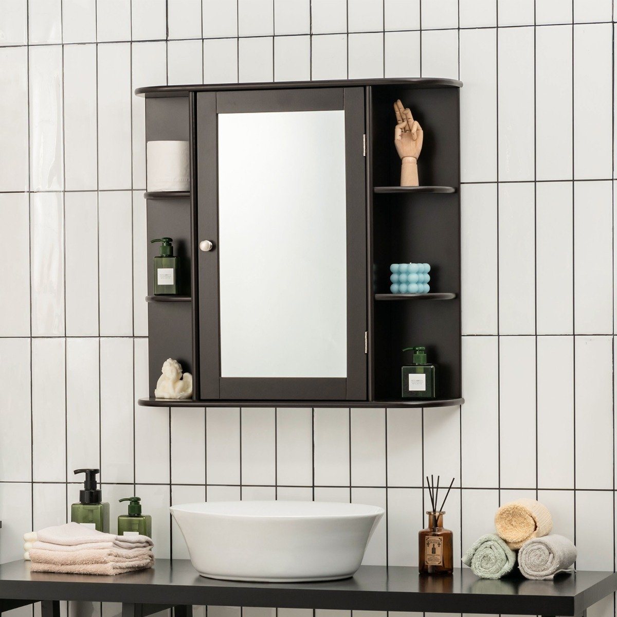 Aufbewahrungsschrank zur Wandmontage Mehrzweck-Medizinschrank für Bad 66 x 16,7 x 63 cm Braun