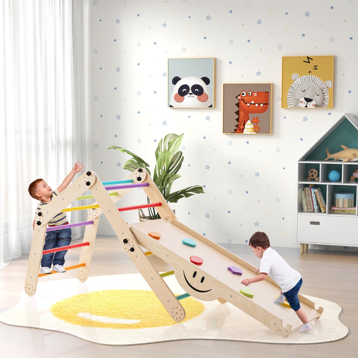 Faltbare Holzkletterer Spielzeuge mit Verstellbarer & Umkehrbarer Rampe Montessori Kletterset