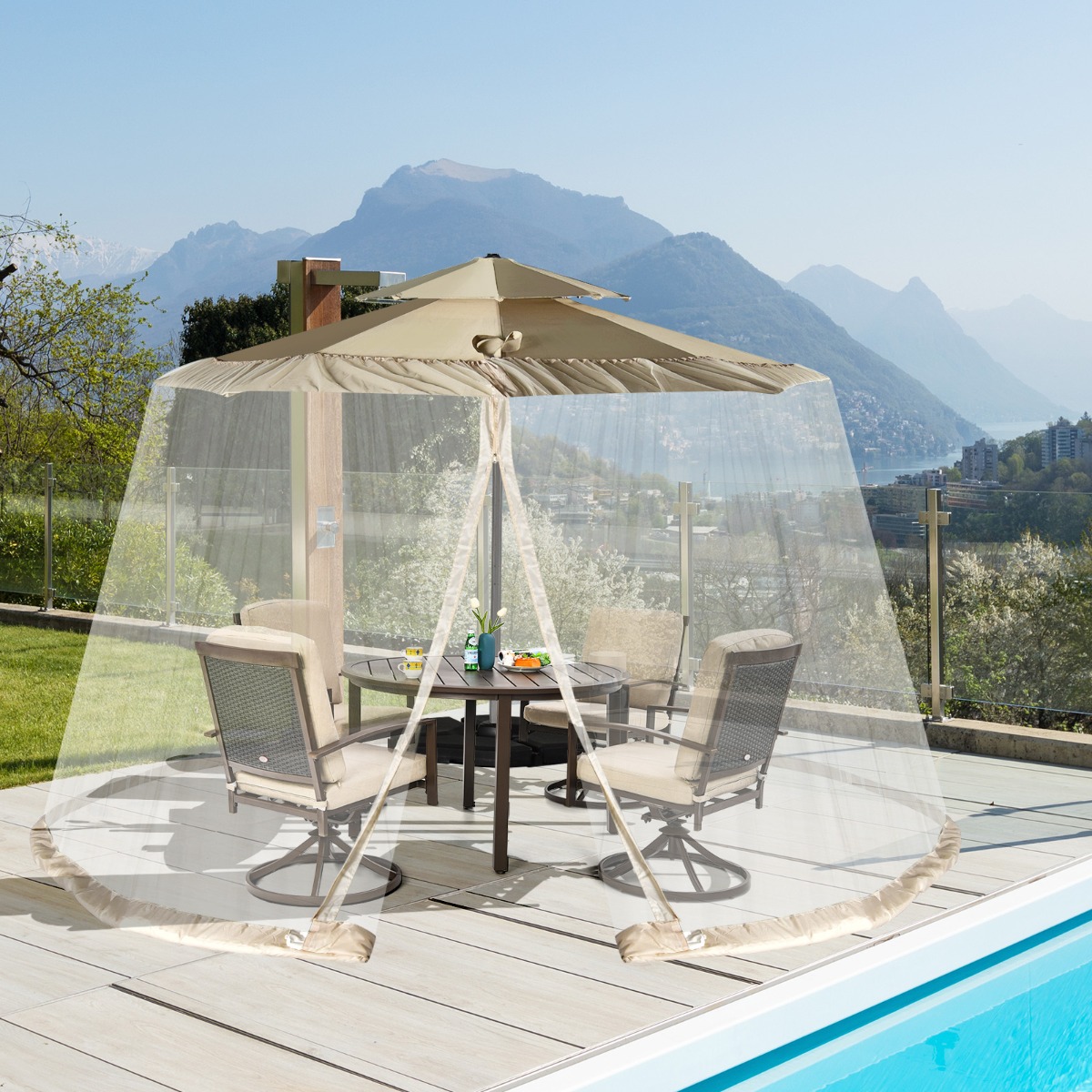 Sonnenschirm-Moskitonetz Terrassenschirm-Netz mit 2 Türen mit Doppelreißverschluss