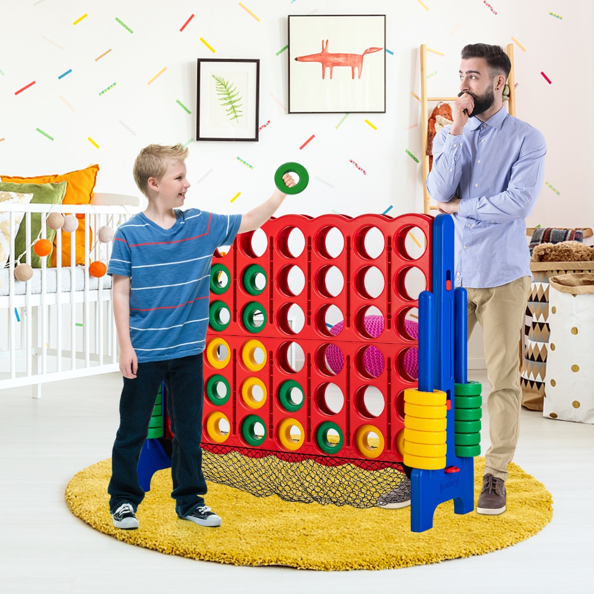 Jumbo 4-Gewinnt-Set 119 cm großes Vier-Gewinnt Spiel für Kinder Blau
