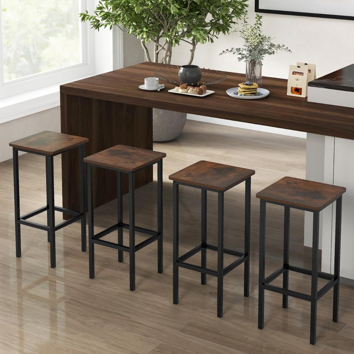 4er Set Barhocker mit Stahlgestell & Fußstütze & Industrie-Design Barstuhl Küchenstühle